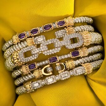 Style tip For a luxurious and harmonious stack, add bracelets with different band sizes and mix in 